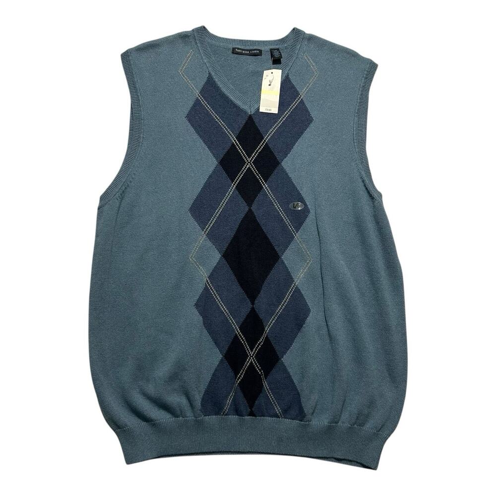 NWT Van Heusen Men's Size Large Blue Argyle Pullover Sweater Vest